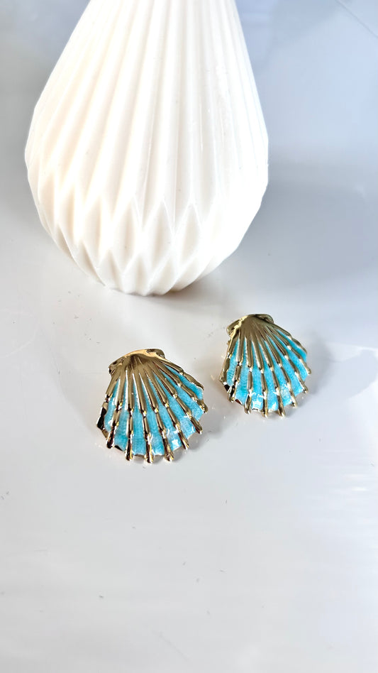Boucles d’Oreilles CONCHA – Dorées & Turquoise