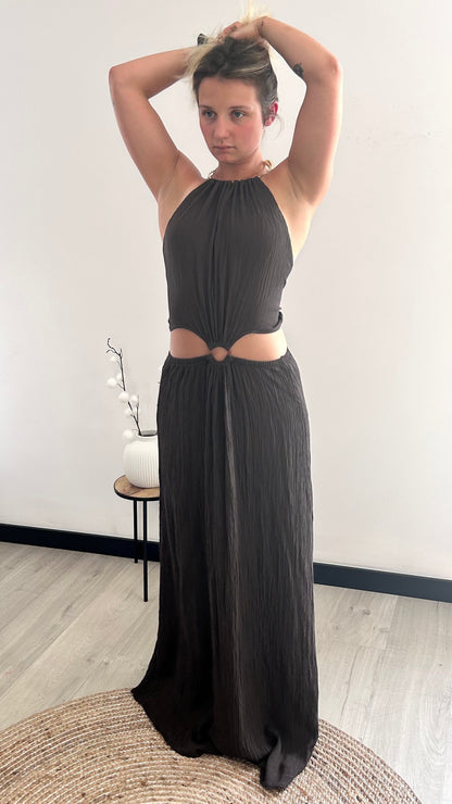 Robe Longue Dos Nu AMALIA – Marron Chocolat