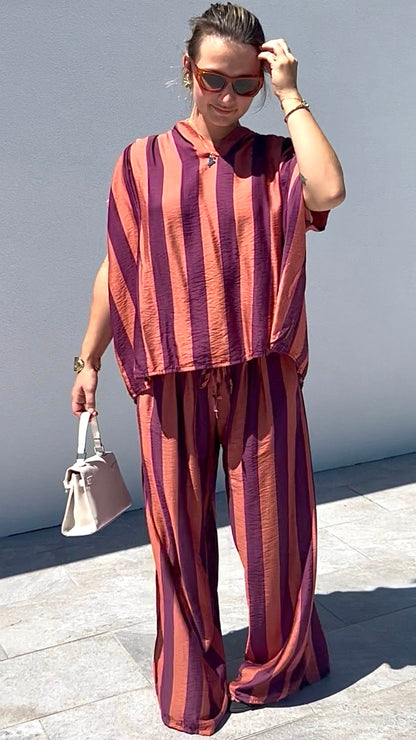 Ensemble Rayé MÉLINE – Terracotta et violet