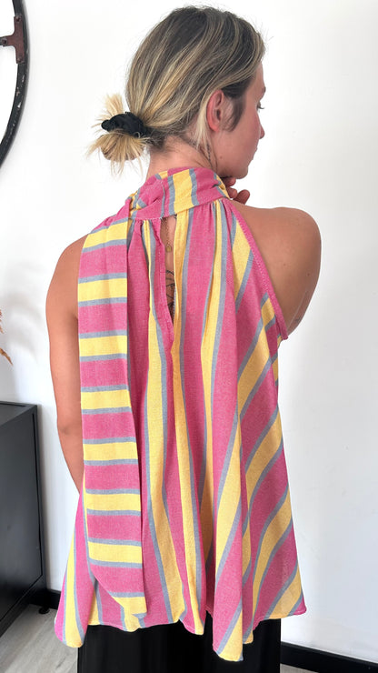 Top Dos Noué HAVA – Rose & Jaune