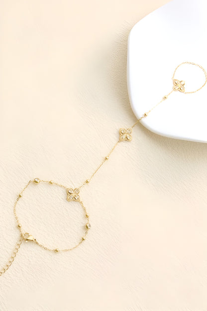 Bracelet-Bague Églantine - Dentelle Dorée & Cristaux