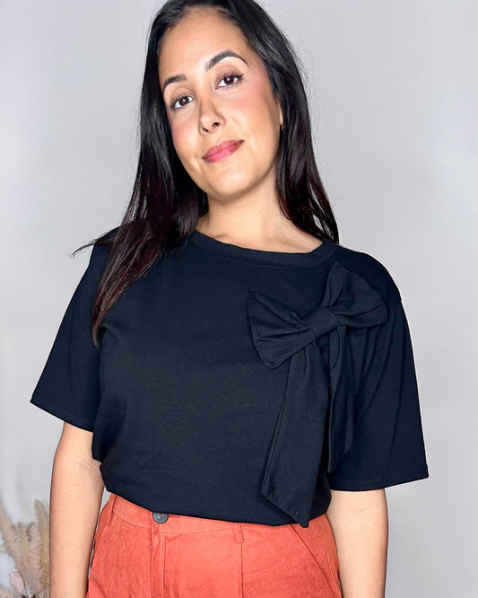 T-shirt "Élégance Nœud" - Noir