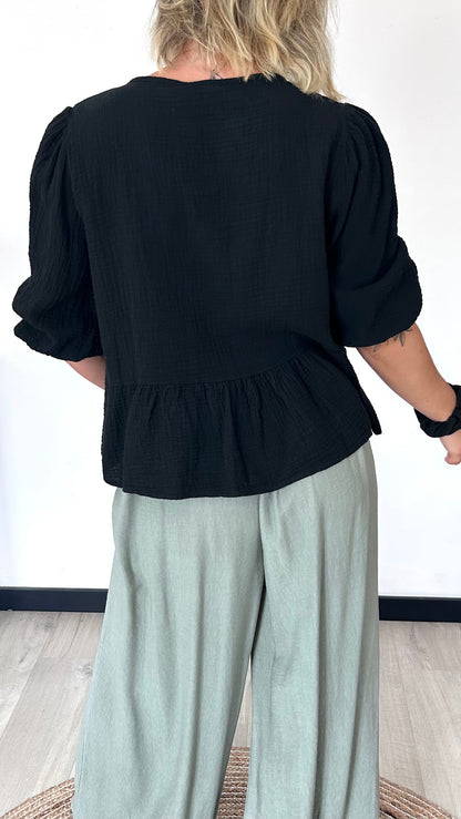 Blouse Gaze de Coton MAIA – Noir