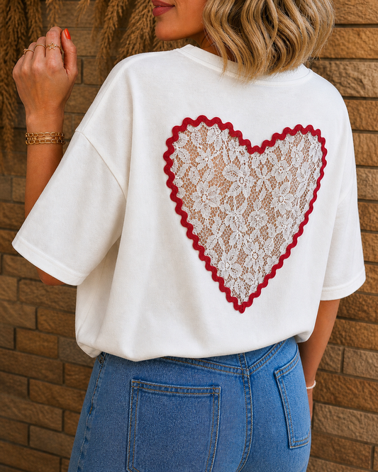 T-shirt Cœur Dentelle AMOUR - Blanc