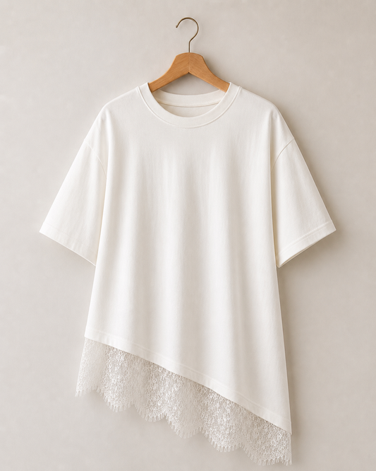 Top Asymétrique Dentelle CÉLESTE - Blanc