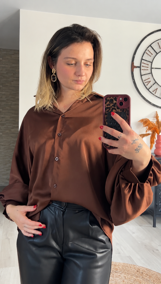 Chemise Satinée ÉLORA – Chocolat
