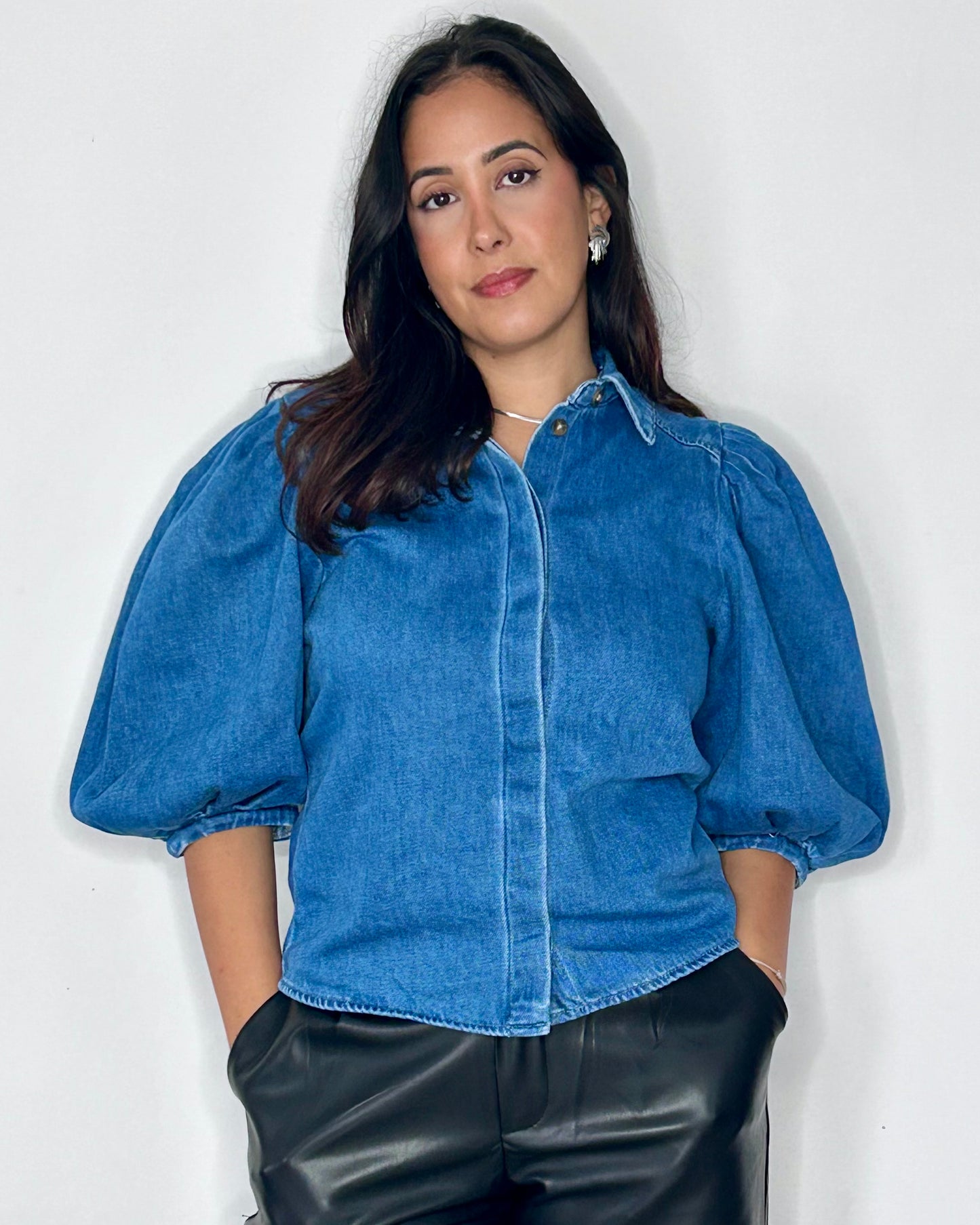 Chemise en Jean à Manches Bouffantes - Denim Medium