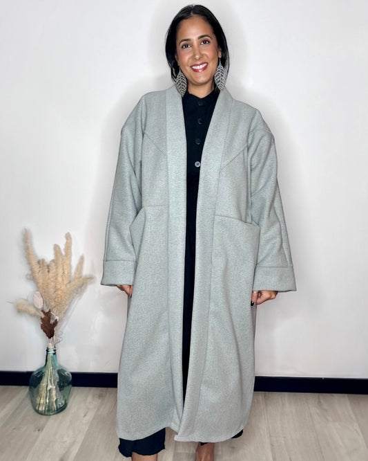 Manteau Long Gris Perle Cocoon