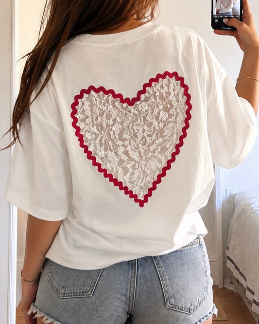 T-shirt Cœur Dentelle AMOUR - Blanc