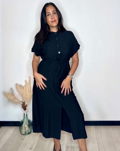 Robe Longue Boutonnée à Poches Safari - Noir Intemporel