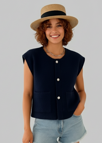 Gilet sans manches effet bouclé à bouton dorés