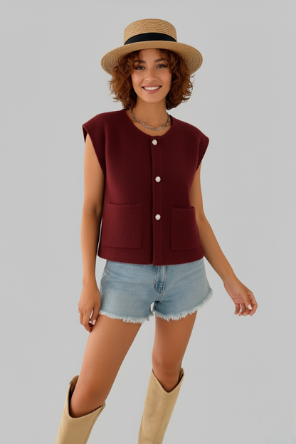 Gilet sans manches effet bouclé à bouton dorés