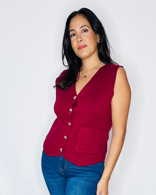 Gilet sans manches à boutons dorés - Bordeaux