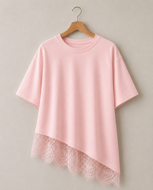Top Asymétrique Dentelle CÉLESTE - Rose