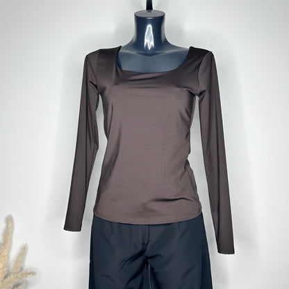 Top Ajusté à Col Carré - Marron Glacé