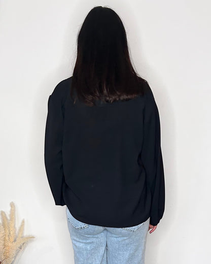 Blouse Fluide à Col Festonné - Noir Intense