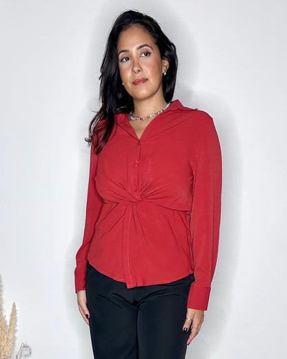 Blouse Pincée à Taille Ajustée - Rouille