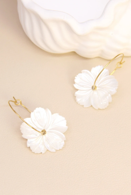 Boucles d’Oreilles “Fleur de Nacre” en acier inoxydable