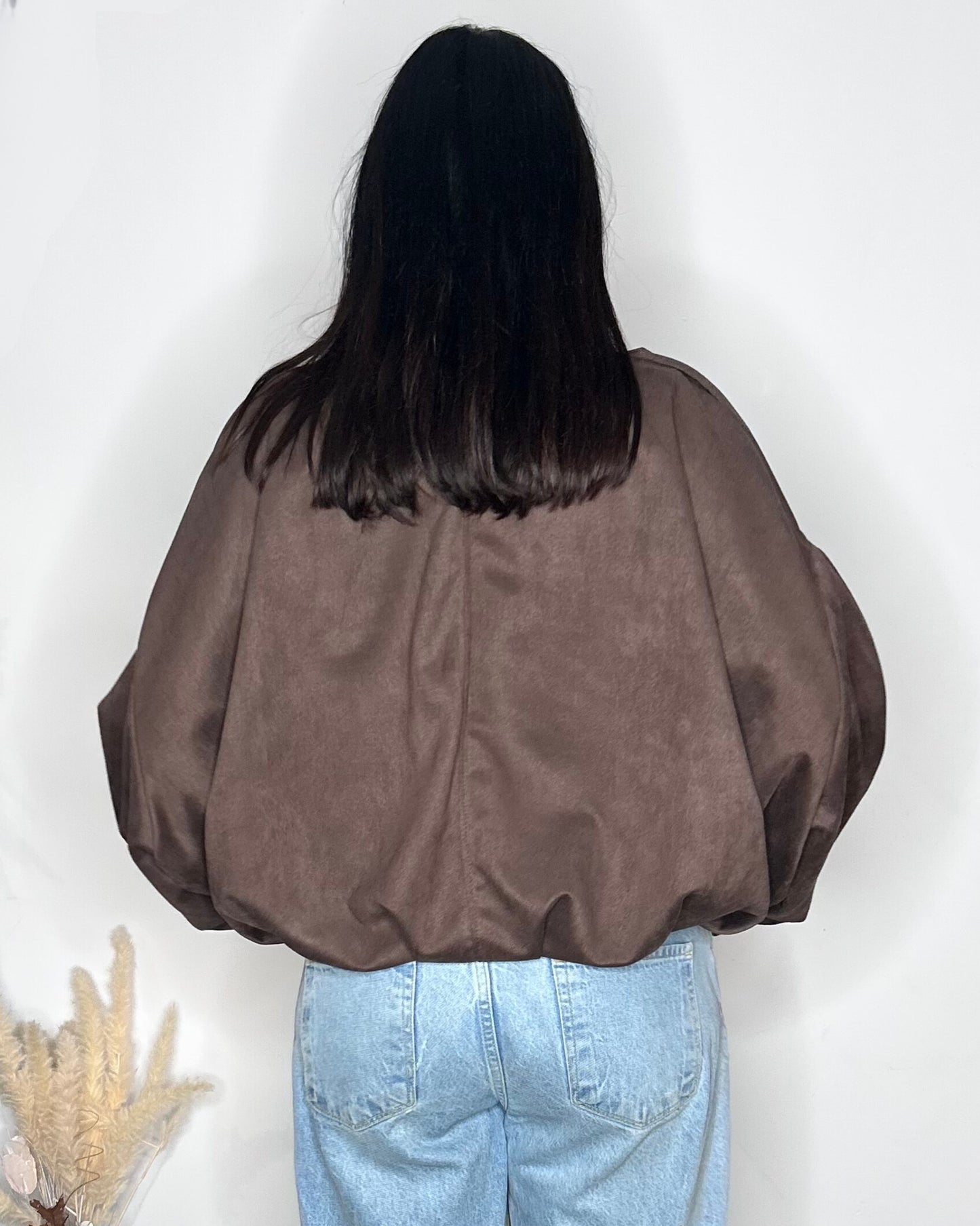 Bomber en Suédine à Col Chemise - Marron