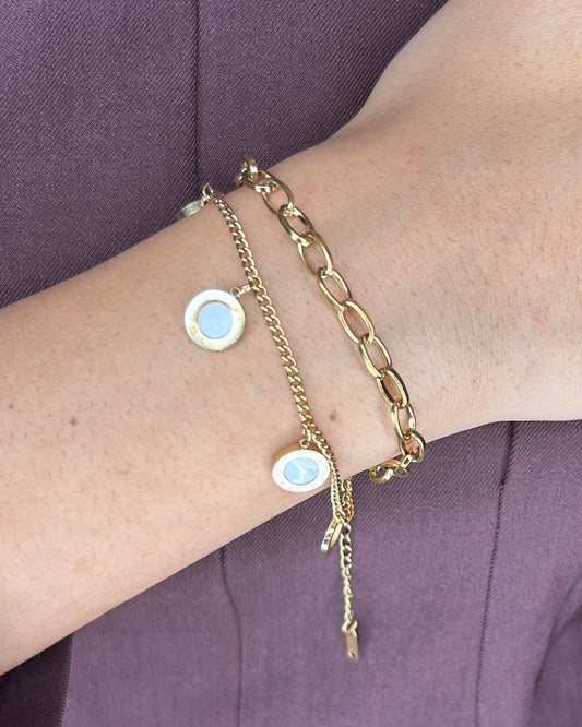 Bracelet Superposition Double Chaîne Or et Médaillons Nacre