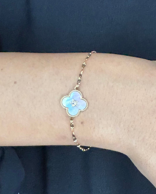 Bracelet Trèfle Nacre Acier Inoxydable Or
