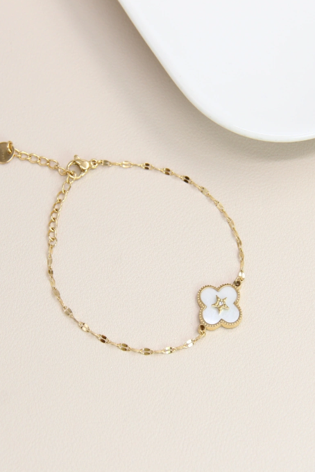 Bracelet trèfle orné d'étoile en acier inoxydable