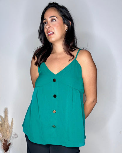 Caraco Fluide à Boutons Dorés - Vert Émeraude