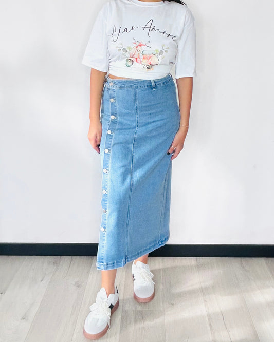 Jupe longue en denim avec boutons