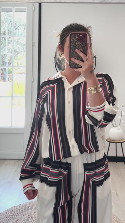 Ensemble Palazzo VALENTINA – Ivoire, Noir & Bordeaux