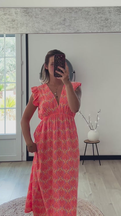 Robe Longue CAPUCINE – Orange & Fuchsia