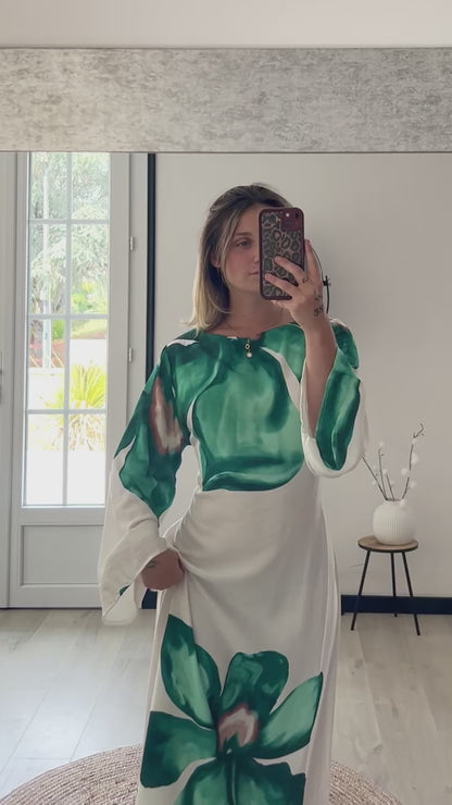 Robe longue fleurie LÉANA - Émeraude