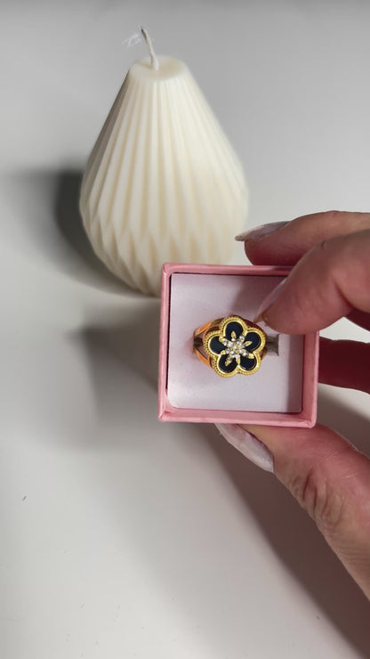 Bague Anti-Stress VÉLIA – Dorée Fleur Noire