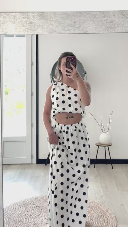 Ensemble Jupe ALYA – Blanc à Pois Noirs