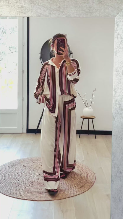 Ensemble Palazzo VALENTINA – Ivoire, Chocolat & Rose