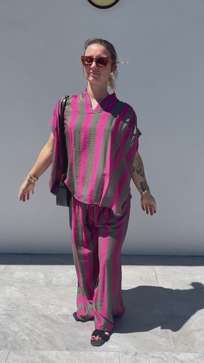 Ensemble Rayé MÉLINE – Fushia et Kaki