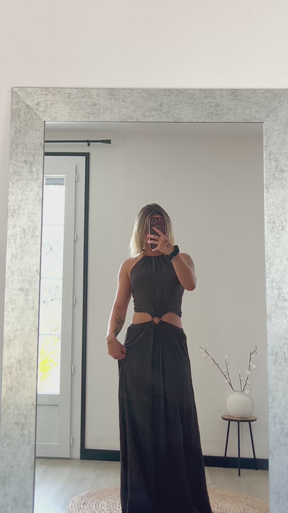 Robe Longue Dos Nu AMALIA – Marron Chocolat