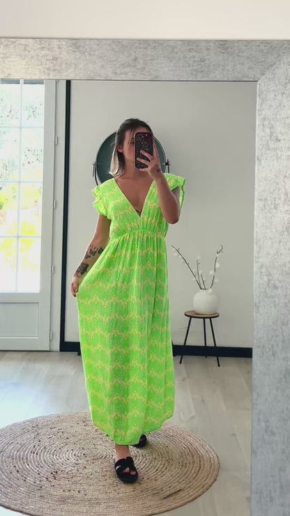 Robe Longue CAPUCINE – Vert & Jaune