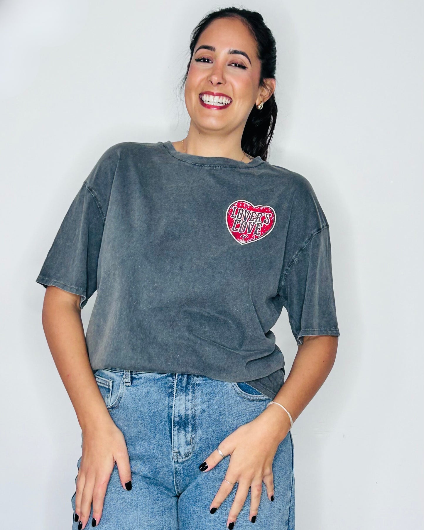 T-shirt Vintage "Lover's Cove" - Gris Anthracite