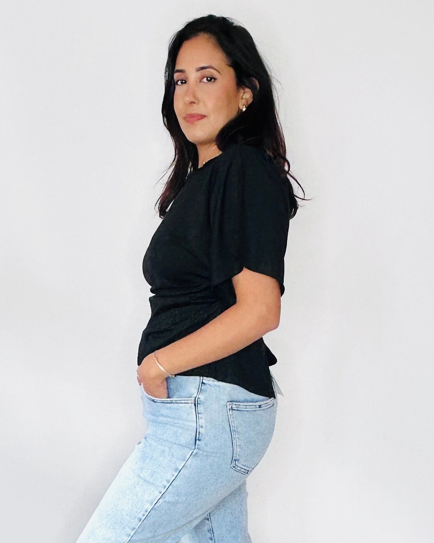 Top Cintré à Manches Évasées - Noir