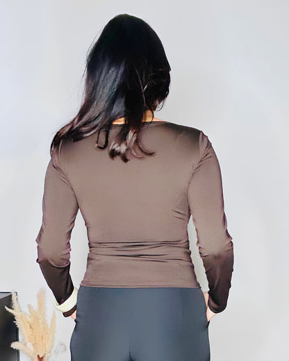 Top Ajusté à Col Carré - Marron Glacé