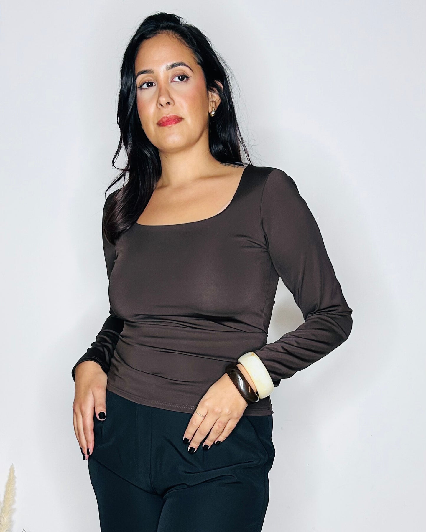 Top Ajusté à Col Carré - Marron Glacé