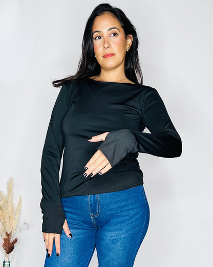 Top Ajusté à Manches Mitaines - Noir Intense