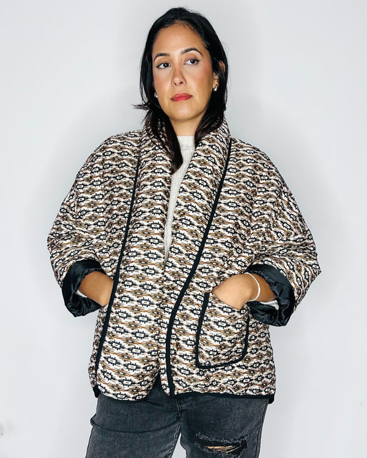 Veste Matelassée Imprimée à Bordures Contrastées