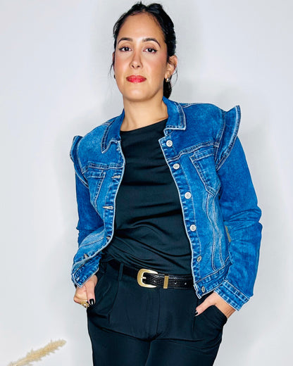 Veste en Jean à Volants - Bleu Denim