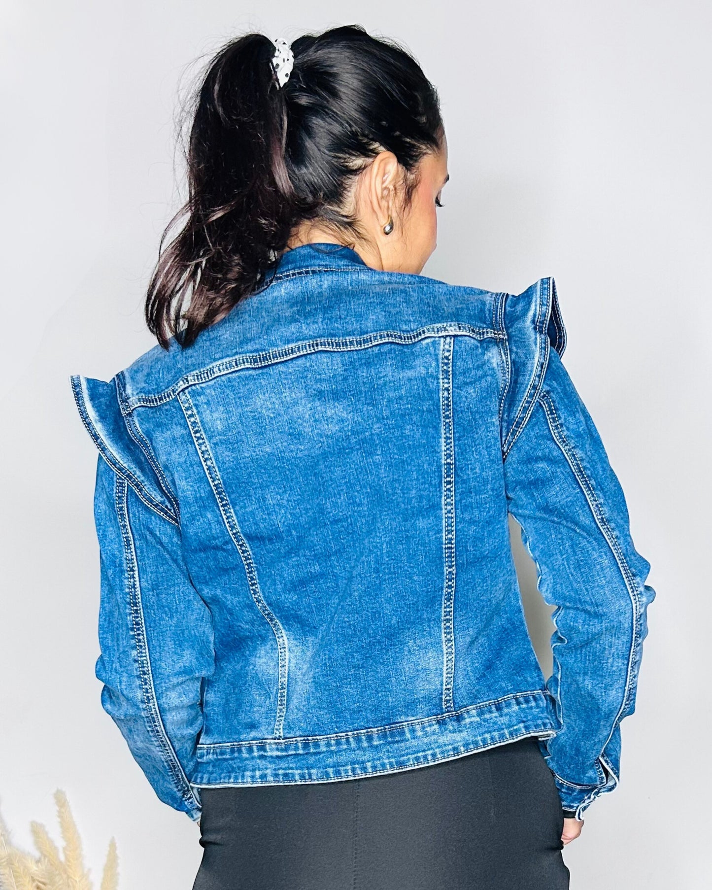 Veste en Jean à Volants - Bleu Denim