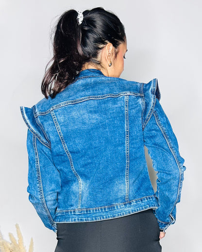 Veste en Jean à Volants - Bleu Denim